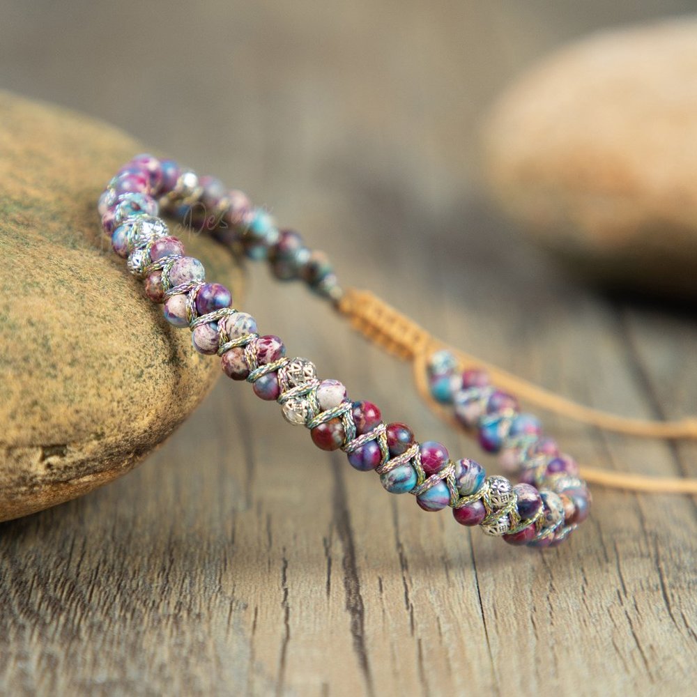 Galaxy Sea Sediment Stone Bracelet-Natural Gemstone Healing Yoga Beads